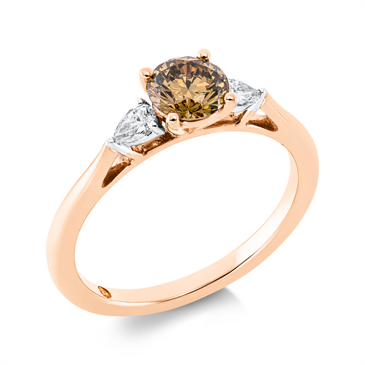 Ring 18 kt RG+WG, GIA 6227303667, 1 Brill. 0,64 ct, braun, 1 Brill. 0,01 ct, si, 2 Tropfen 0,16 ct, vsi/si