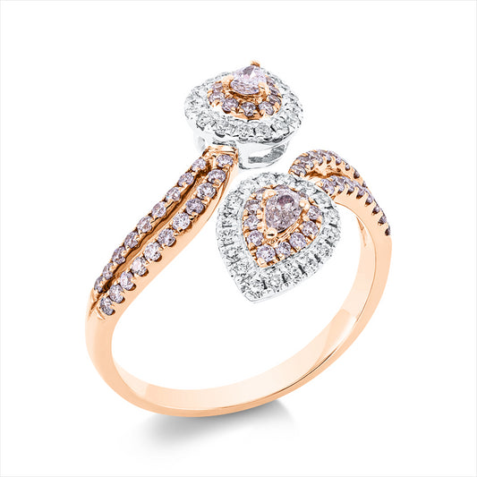 Ring 18 kt RG+WG, 34 Brill. 0,20 ct, TW-si, 2 Tropfen 0,17 ct, pink, 62 Brill. 0,36 ct, pink