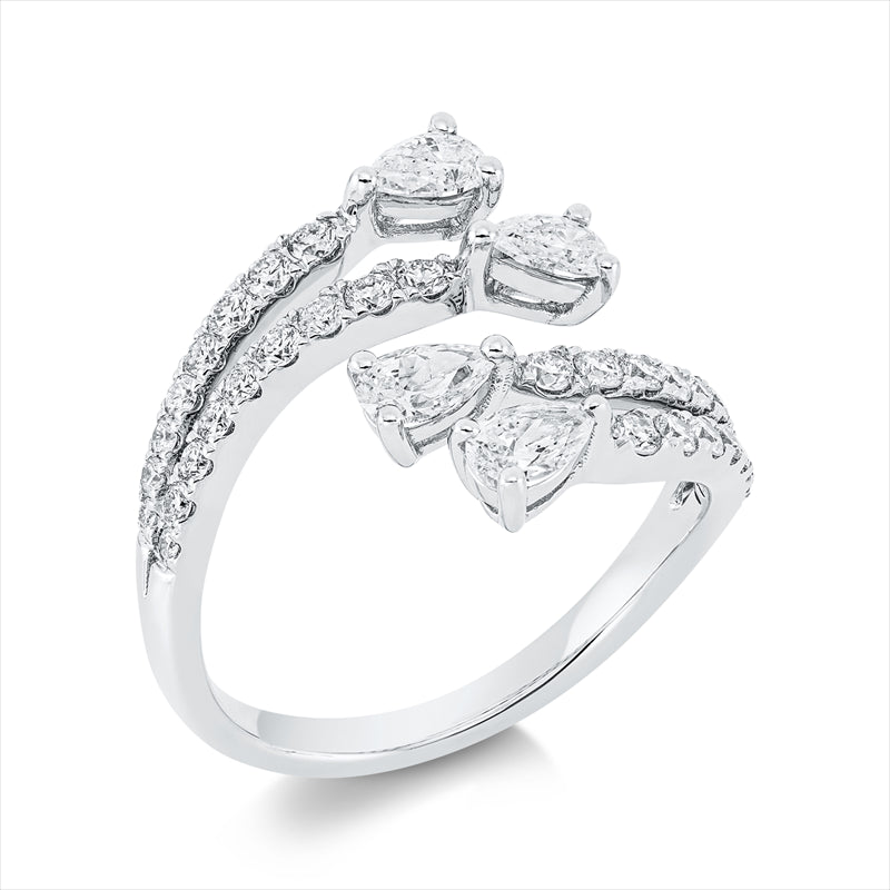 Ring 18 kt WG, 4 Tropfen 0,70 ct, TW-si, 34 Brill. 0,47 ct, TW-si