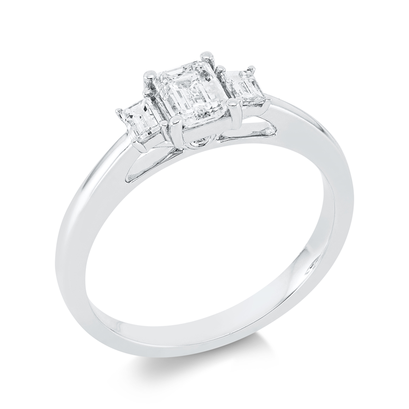 Ring 18 kt WG, GIA 1529316652, 2 Sm.schliff 0,18ct, 1 Sm.schliff 0,50ct, TW-si1, 2 Brill. 0,02ct, TW-si
