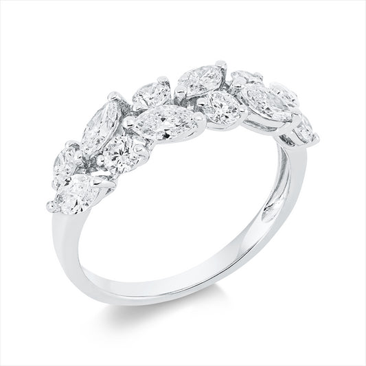 Ring 18 kt WG, 6 Nav. 0,86 ct, TW-si, 6 Brill. 0,56 ct, TW-si
