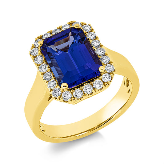 Ring 18 kt GG, 22 Brill. 0,39 ct, TW-si, 1 Tansanit 3,66 ct blau