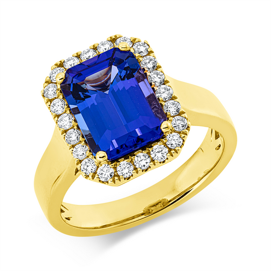Ring 18 kt GG, 22 Brill. 0,38 ct, TW-si, 1 Tansanit 3,58 ct blau