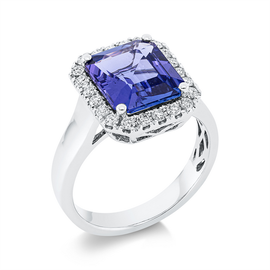 Ring 18 kt WG, 22 Brill. 0,39 ct, TW-si, 1 Tansanit 3,14 ct blau