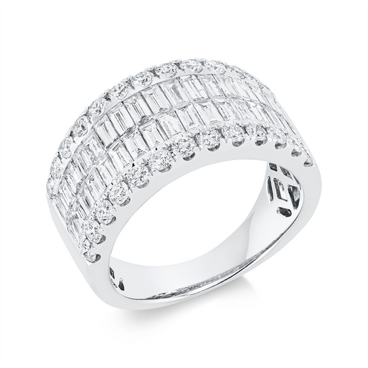 Ring 18 kt WG, 34 Bag. 1,49 ct, TW-si, 26 Brill. 0,79 ct, TW-si