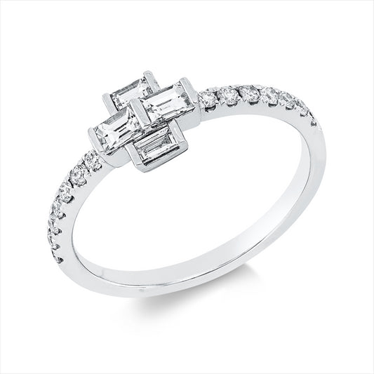 Ring 18 kt WG, 4 Bag. 0,30 ct, TW-si, 14 Brill. 0,20 ct, TW-si