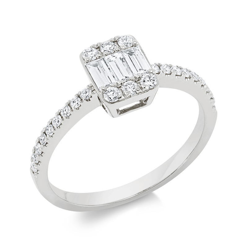 Ring 18 kt WG, 3 Bag. 0,27 ct, TW-si, 24 Brill. 0,27 ct, TW-si