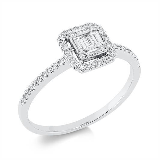 Ring 18 kt WG, 5 Bag. 0,10 ct, TW-si, 50 Brill. 0,16 ct, TW-si
