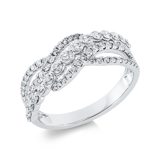 Ring 18 kt WG, 26 Brill. 0,33 ct, TW-si, 5 Brill. 0,16 ct, TW-si, 32 Brill. 0,18 ct, TW-si