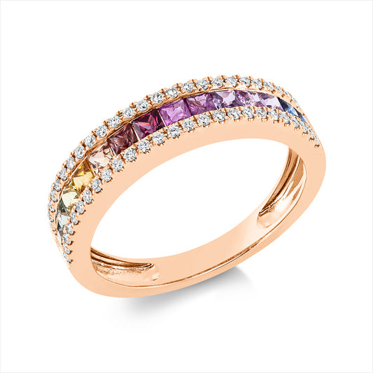 Ring 18 kt RG, 52 Brill. 0,20 ct, TW-si, 14 Saphire 0,84 ct fancy