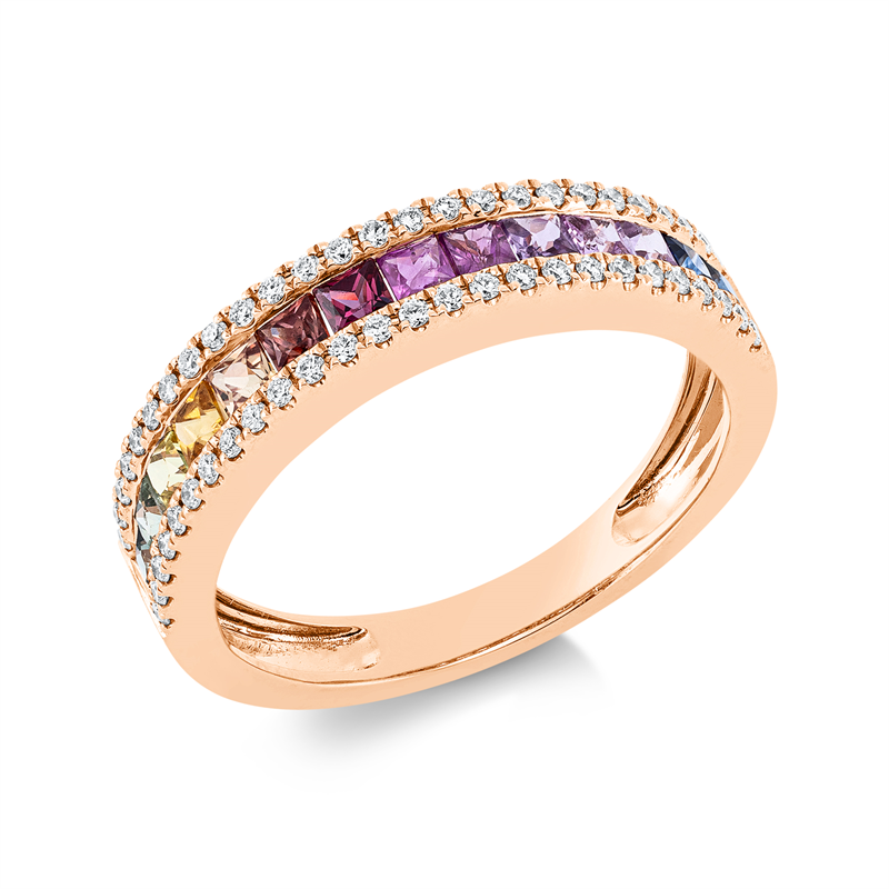 Ring 18 kt RG, 52 Brill. 0,23 ct, TW-si, 14 Saphire 1,00 ct fancy