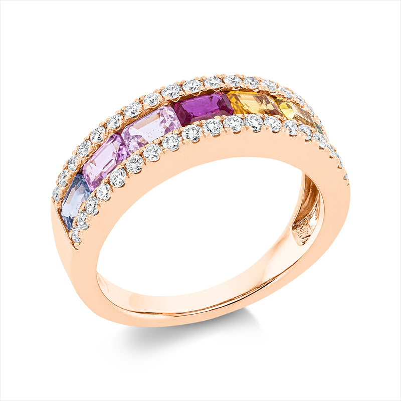 Ring 18 kt RG, 38 Brill. 0,41 ct, TW-si, 7 Saphire 1,83 ct multicolor