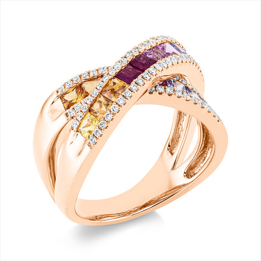 Ring 18 kt RG, 86 Brill. 0,33 ct, TW-si, 18 Saphire 1,98 ct multicolor