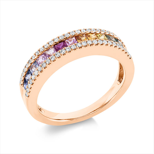 Ring 18 kt RG, 54 Brill. 0,21 ct, TW-si, 13 Saphire 0,85 ct multicolor