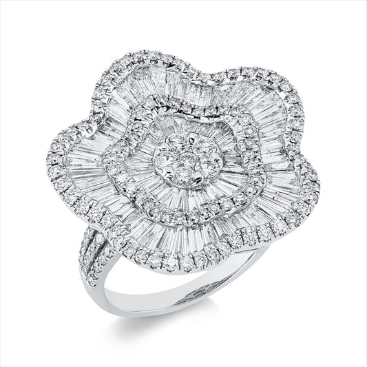 Ring 18 kt WG, 70 Trap. 1,81 ct, TW-si, 144 Brill. 1,22 ct, TW-si