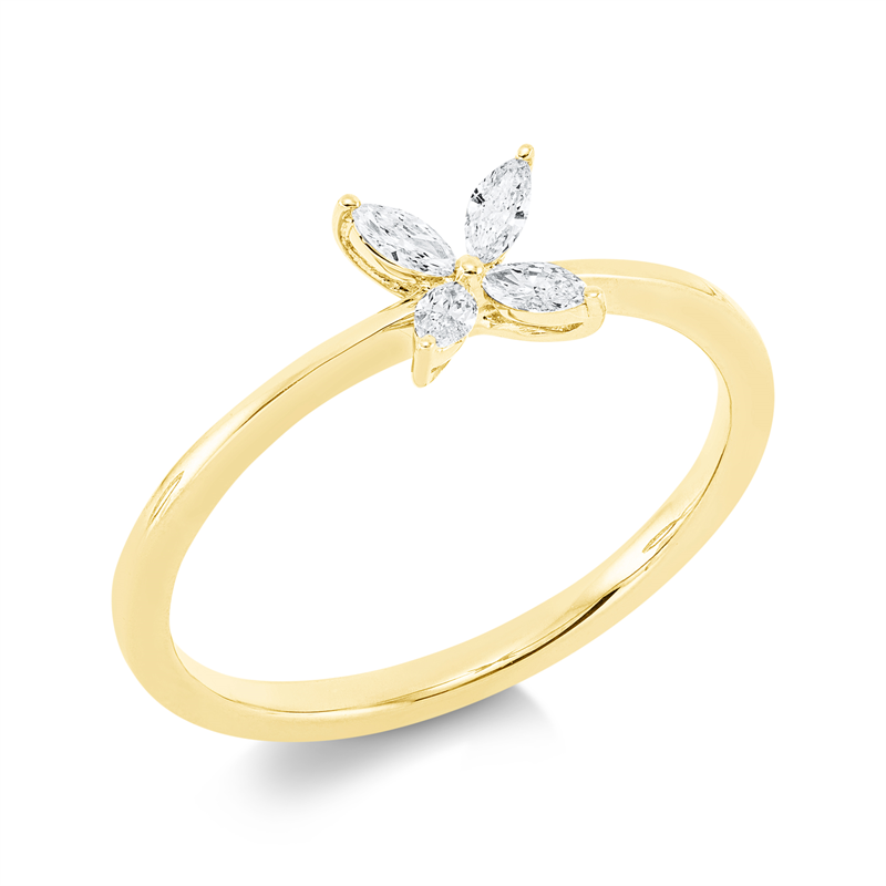 Ring 18 kt GG, 4 Nav. 0,13 ct, TW-si