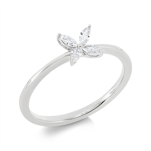 Ring 18 kt WG, 4 Nav. 0,15 ct, TW-si