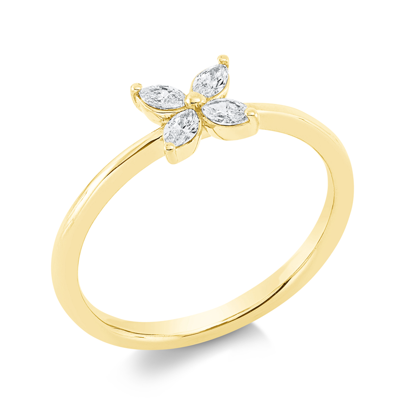 Ring 18 kt GG, 4 Nav. 0,20 ct, TW-si