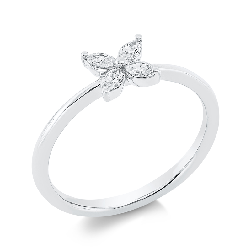 Ring 18 kt WG, 4 Nav. 0,20 ct, TW-si