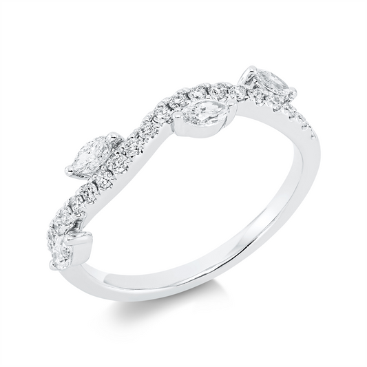 Ring 18 kt WG, 4 Nav. 0,27 ct, TW-si, 21 Brill. 0,20 ct, TW-si