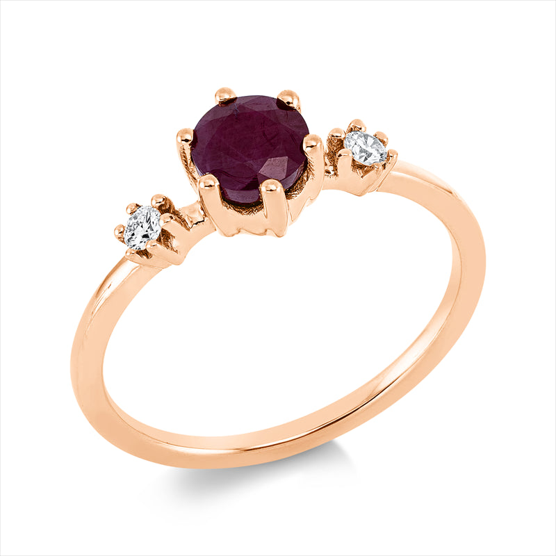 Ring 18 kt RG, 2 Brill. 0,08 ct, TW-si, 1 Rubin 0,70 ct rot