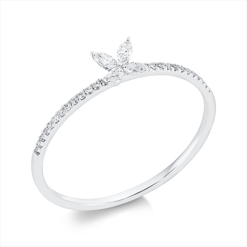 Ring 18 kt WG, 4 Nav. 0,09 ct, TW-vsi/si, 26 Brill. 0,06 ct, TW-vsi/si