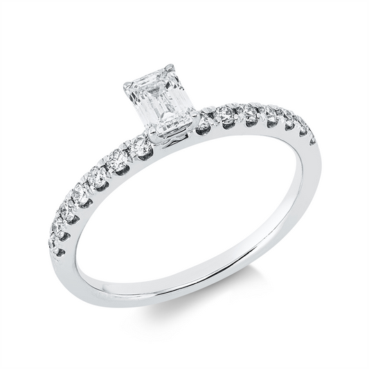 Ring 18 kt WG, 1 Sm.schliff 0,41 ct, TW-si, 14 Brill. 0,24 ct, TW-si