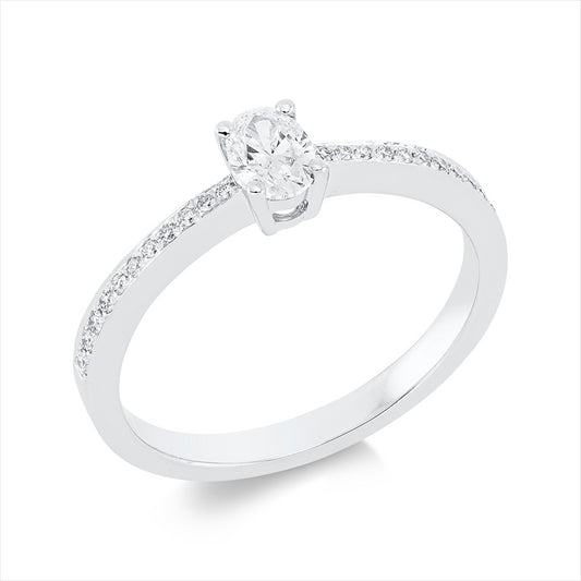Ring 18 kt WG, 1 Oval 0,30 ct, TW-vsi, 22 Brill. 0,10 ct, TW-vsi
