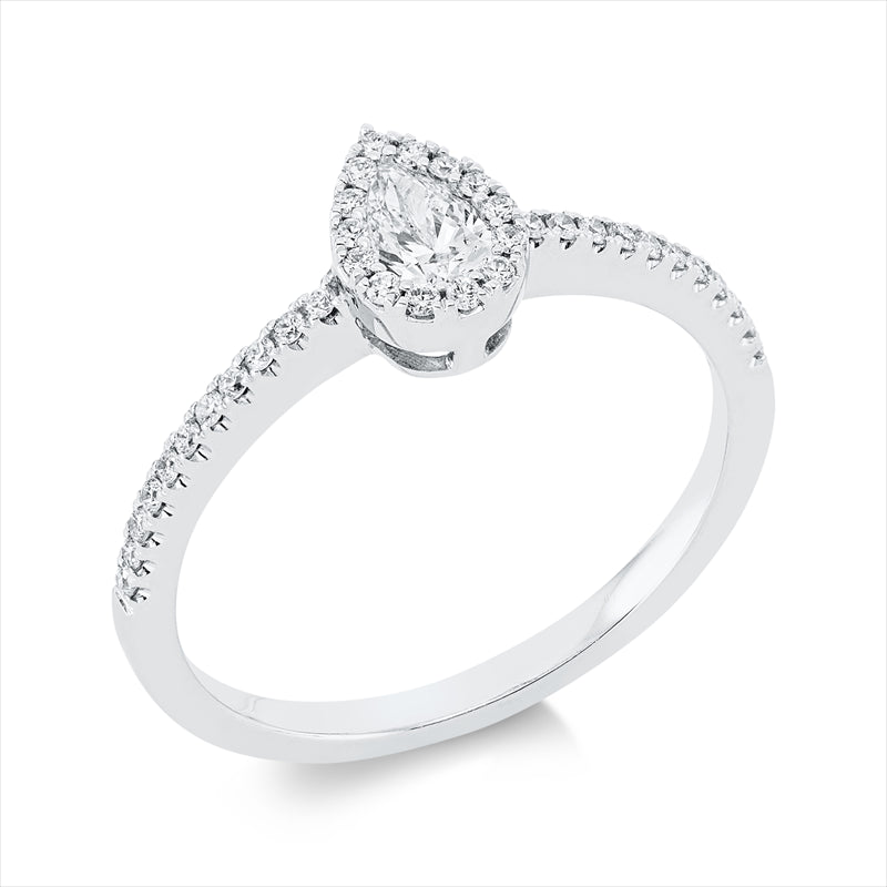 Ring 18 kt WG, 1 Tropfen 0,23 ct, TW-vsi, 36 Brill. 0,16 ct, TW-si