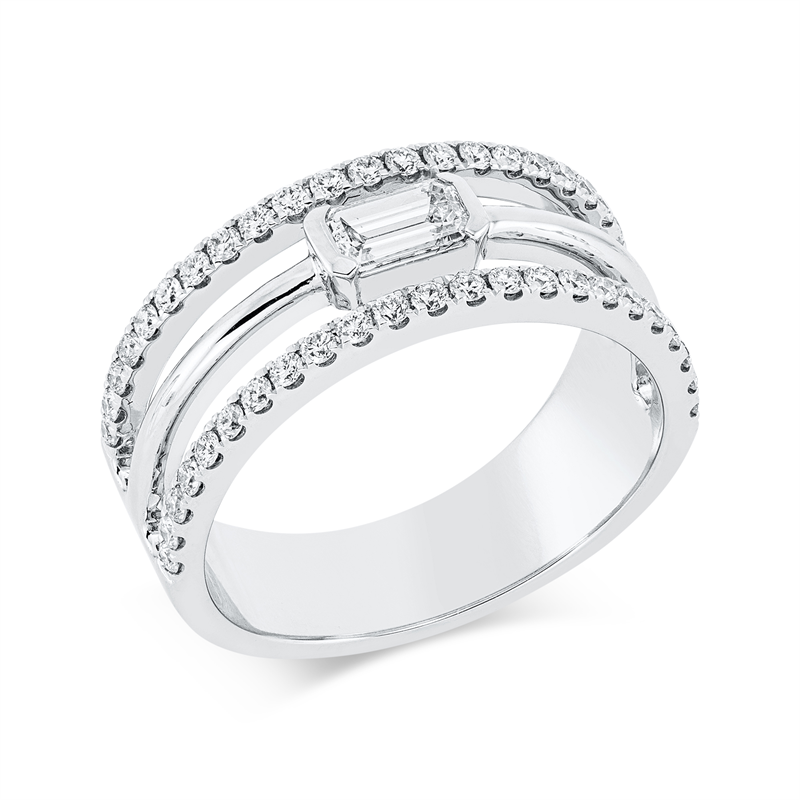 Ring 18 kt WG, 1 Sm.schliff 0,28 ct, TW-vsi, 46 Brill. 0,40 ct, TW-vsi
