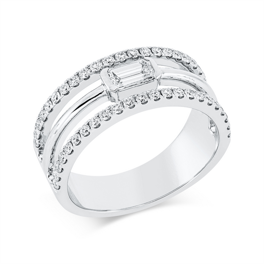 Ring 18 kt WG, 1 Sm.schliff 0,28 ct, TW-vsi, 46 Brill. 0,40 ct, TW-vsi