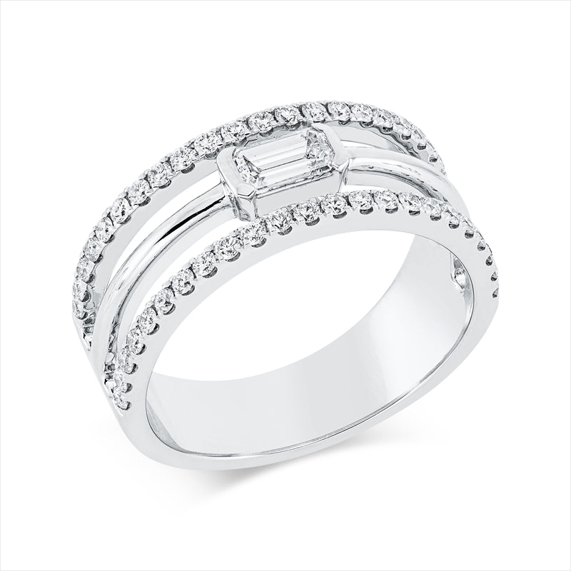 Ring 18 kt WG, 1 Sm.schliff 0,28 ct, TW-vsi, 46 Brill. 0,40 ct, TW-vsi