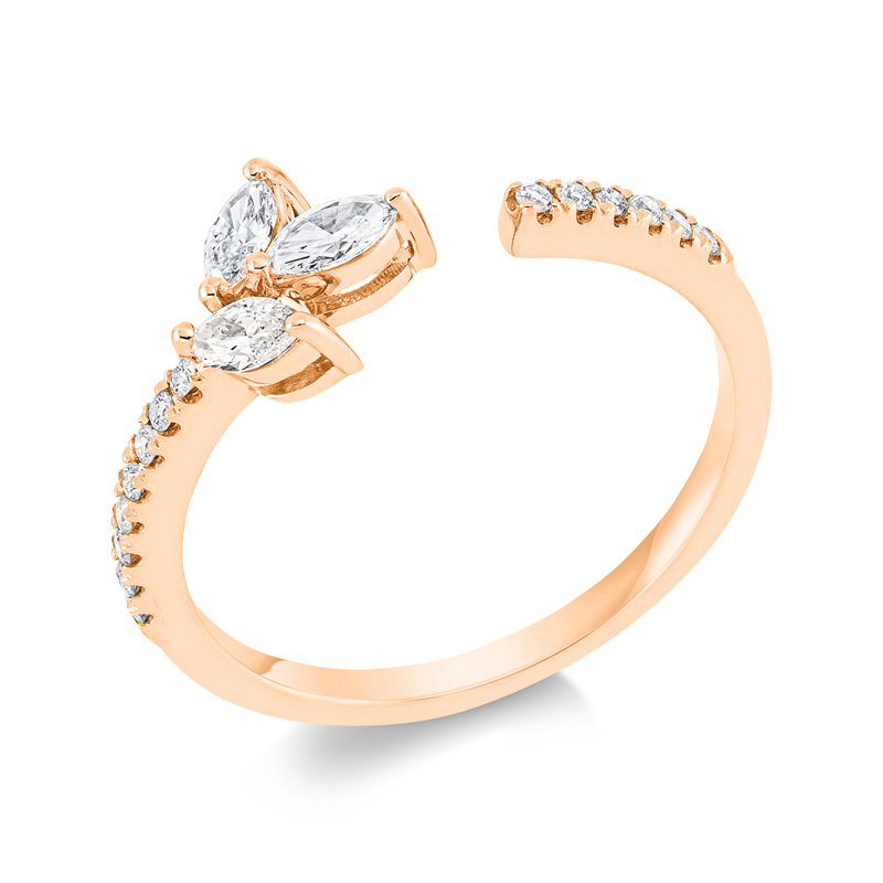 Ring 18 kt RG, 3 Nav. 0,24 ct, TW-vsi, 14 Brill. 0,10 ct, TW-si
