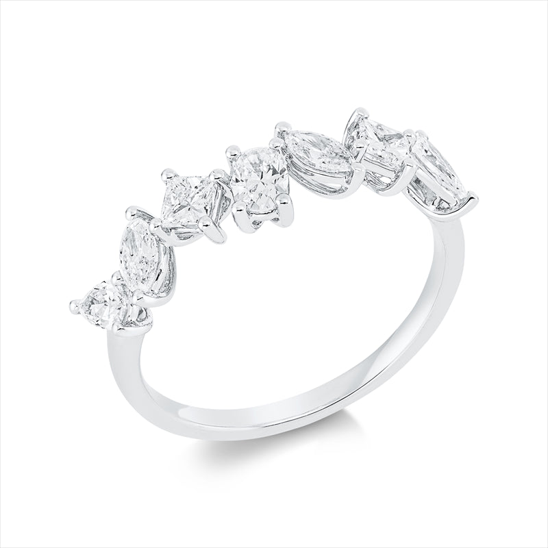 Ring 18 kt WG, 2 Tropfen 0,21 ct,2 Princ. 0,25 ct,2 Nav. 0,23 ct, 1 Oval 0,15 ct, TW-vsi