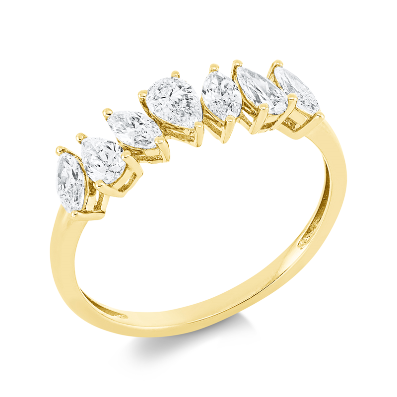 Ring 18 kt GG, 4 Nav. 0,37 ct, TW-vsi, 3 Tropfen 0,34 ct, TW-vsi