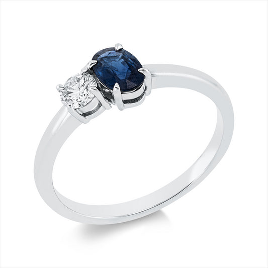 Ring 18 kt WG, 1 Brill. 0,19 ct, TW-si, 1 Saphir 0,53 ct blau