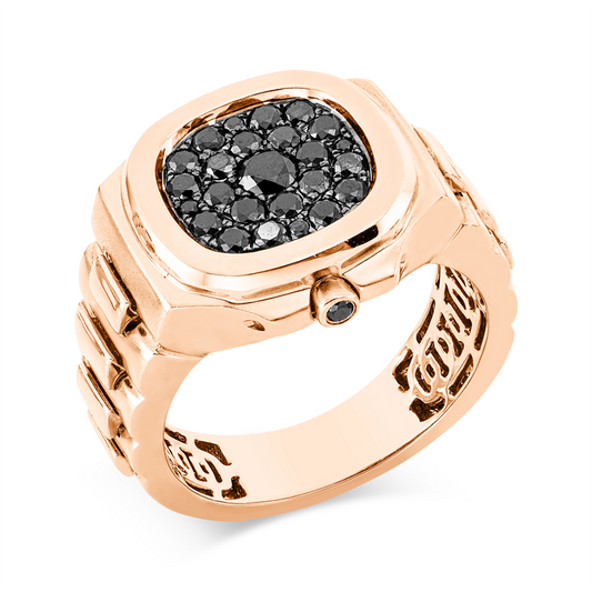 Ring 18 kt RG, teils schwarz rhodiniert, 25 Brill. 0,56 ct, schwarz, 1 Brill. 0,18 ct, schwarz
