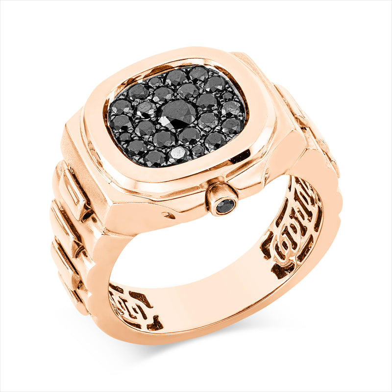 Ring 18 kt RG, 21 Brill. 0,53 ct, schwarz, 1 Brill. 0,18 ct, schwarz, 4 Brill. 0,03 ct, schwarz
