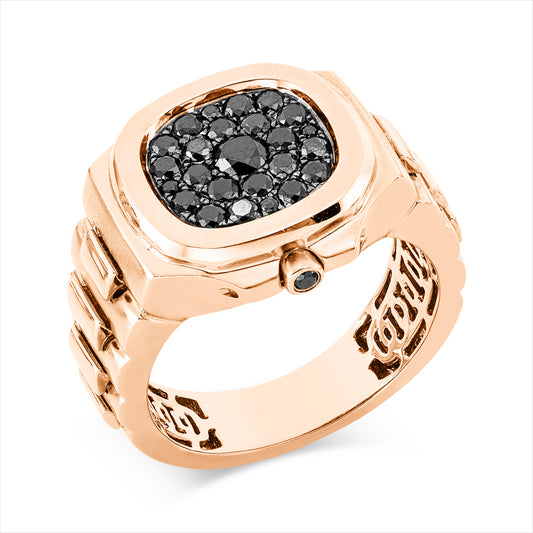 Ring 18 kt RG, 21 Brill. 0,53 ct, schwarz, 1 Brill. 0,18 ct, schwarz, 4 Brill. 0,03 ct, schwarz