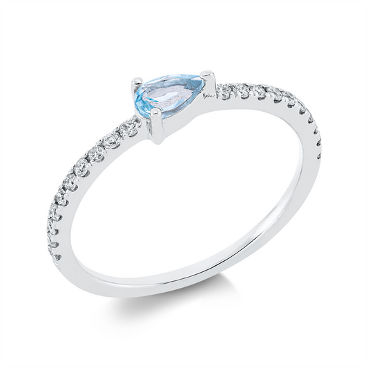 Ring 18 kt WG, 20 Brill. 0,15 ct, TW-pi, 1 Topas 0,24 ct sky blue