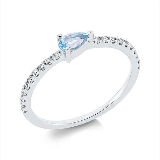 Ring 18 kt WG, 20 Brill. 0,15 ct, TW-pi, 1 Topas 0,24 ct blau