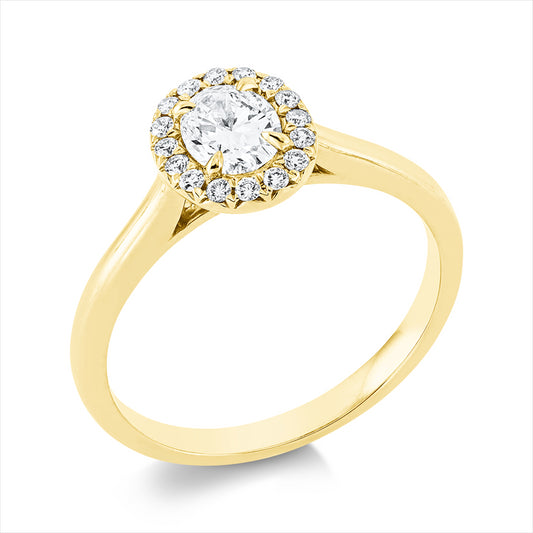 Ring 18 kt GG, 1 Oval 0,51 ct, TW-si, 16 Brill. 0,14 ct, W-si