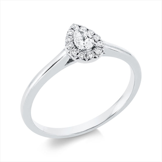 Ring 18 kt WG, 1 Tropfen 0,15 ct, TW-si, 12 Brill. 0,09 ct, W-si