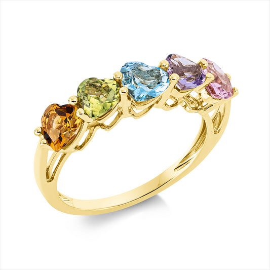 Ring 18 kt GG, 5 Farbsteine 2,50 ct multicolor