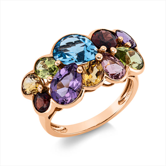 Ring 18 kt RG, 10 Farbsteine 7,70 ct multicolor