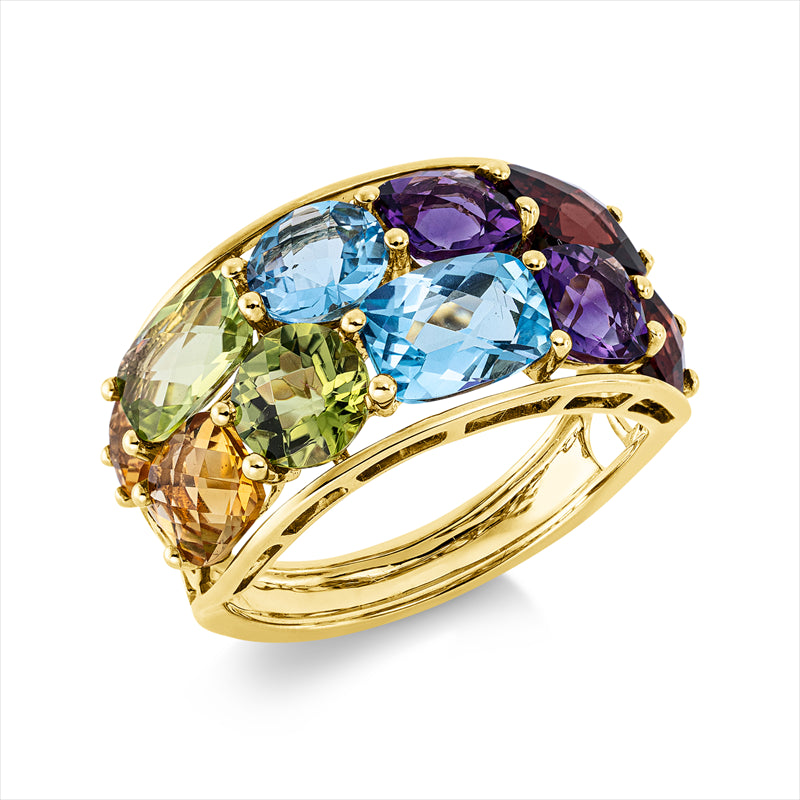 Ring 18 kt GG, 10 Farbsteine 7,90 ct multicolor