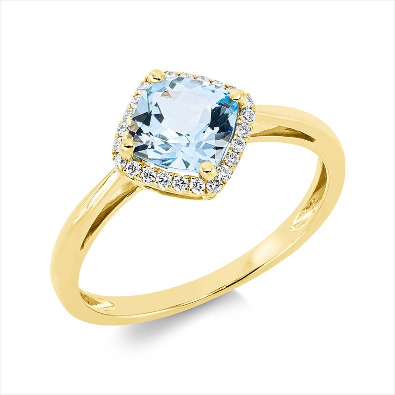 Ring 18 kt GG, 24 Brill. 0,10 ct, TW-si, 1 Topas 1,40 ct sky blue