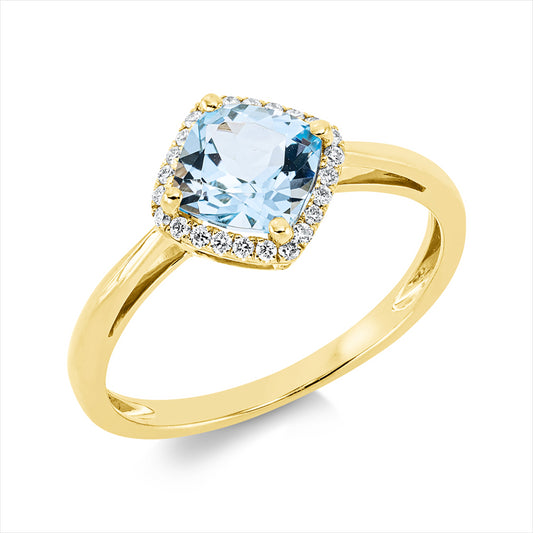 Ring 18 kt GG, 24 Brill. 0,10 ct, TW-si, 1 Topas 1,40 ct sky blue