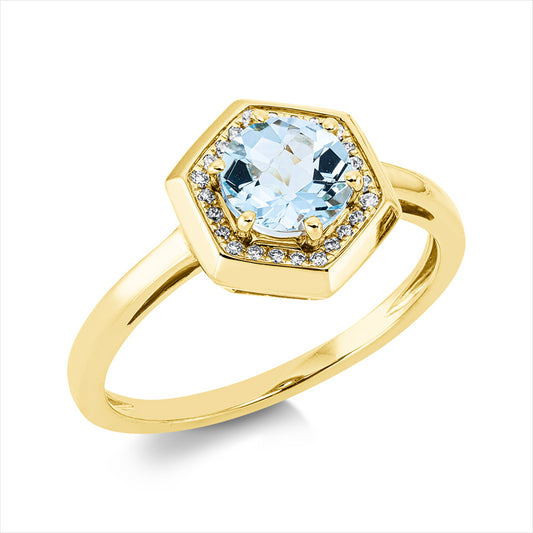 Ring 18 kt GG, 24 Brill. 0,09 ct, TW-si, 1 Topas 1,10 ct sky blue