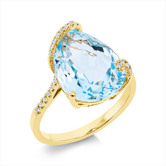 Ring 18 kt GG, 26 Brill. 0,11 ct, TW-si, 1 Topas 8,60 ct sky blue